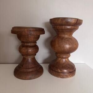 Threshold Wooden Pillar Candle Holders Home Decor - Set of 2